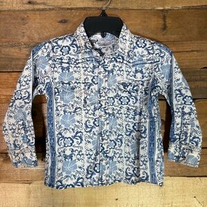 Cowboy Hardware Hawaiian Floral Long‎ Sleeve Blue Pearl Snap 4T